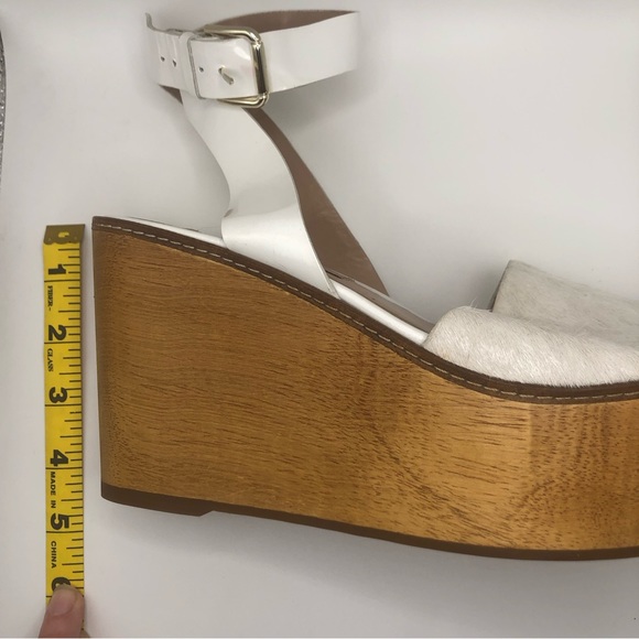 ZARA UTERQUE Platform Wood Wedge Sandal,Leather Anklet,Fur Toe,White,38 - Picture 12 of 16
